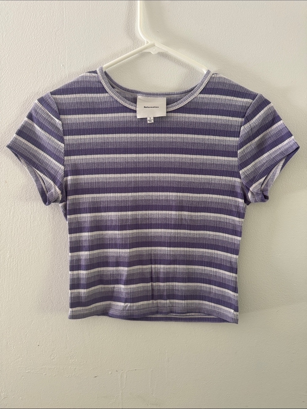 Reformation Purple Striped Muse Tee Sz S